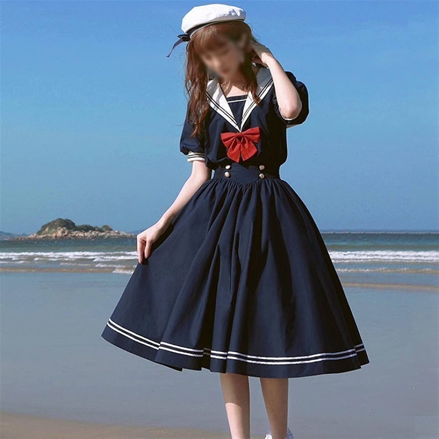 TSUSF Lolita Sweet Dress Harajuku Sailor Collar Navy Dresses